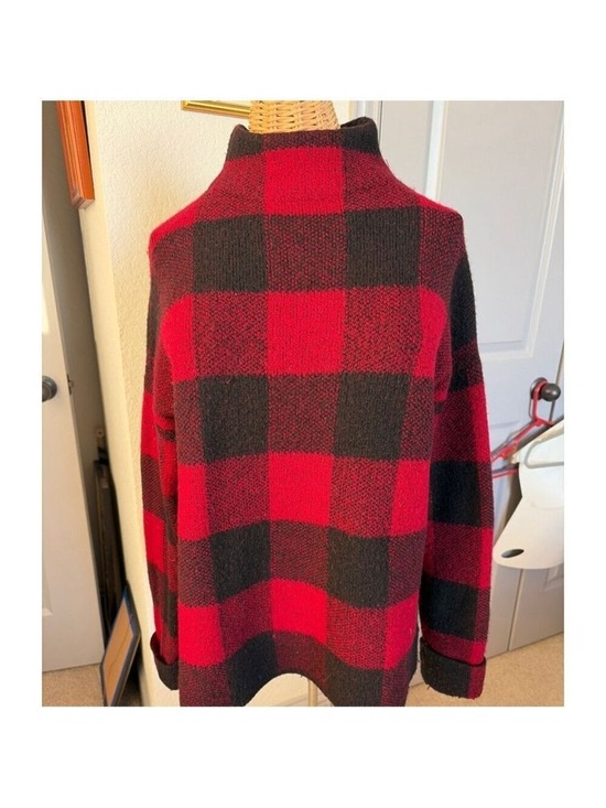 TAHARI Sweaters - Women's TAHARI Cowl Neck Sweater M Red Black Buffalo Plaid